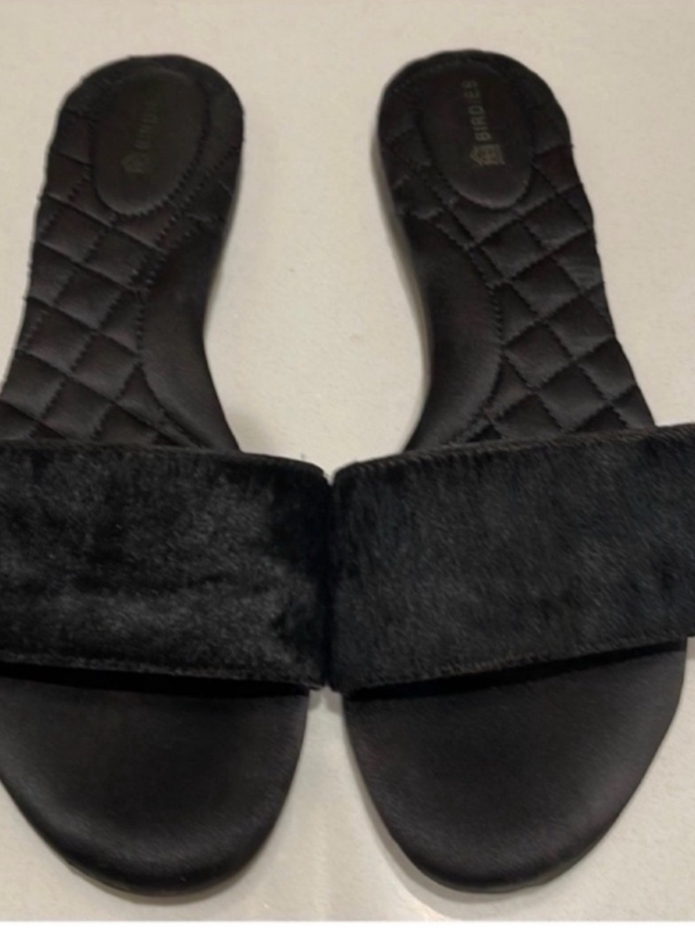 Birdies Anthropologie Jet Black Calf Hair Slide Sandal